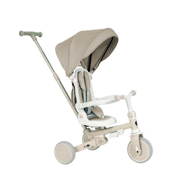 Chicco Triciclo Evolutivo 4 En 1 Para Bebés De 6 Meses A 5 Años – Asiento Reversible Y Manillar Regulable – Ruedas De Goma Y Frenos De Seguridad – Plegable Con Cesta Y Portavasos – Beige